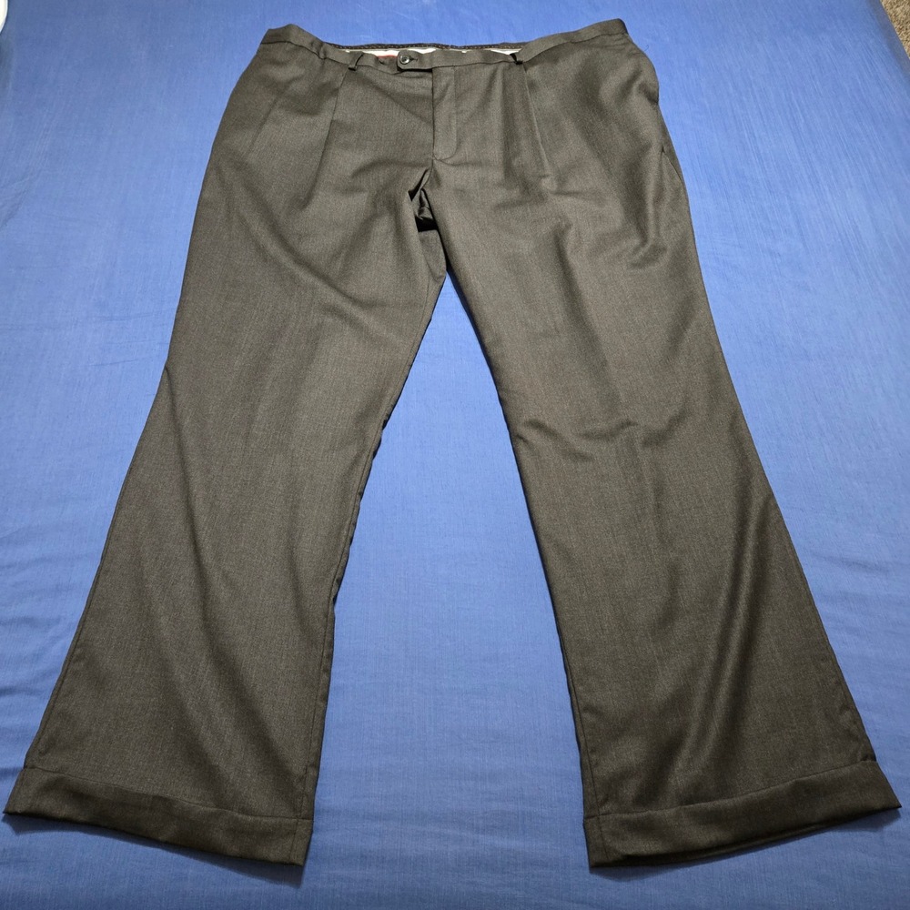 Linea Uomo Dress Pants Mens 52 Gray Excellent Pleated Cuffed 100% Wool Trousers